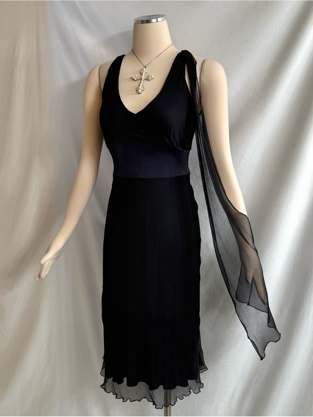 Y2K Black Silk Cocktail Midi Dress